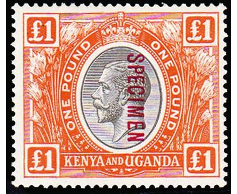 KENYA, UGANDA & TANGANYIKA - 1922-27 10c black to £1 black and orange, overprinted ''SPECIMEN'' (SG 79s/95s), 10c black and 2