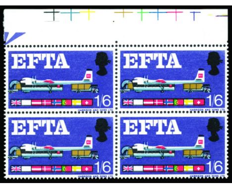 QEII ERRORS & VARIETIES - 1967 EFTA 1s 6d ordinary, error 'New blue' omitted (affects Finnish and Swedish flags), upper margi