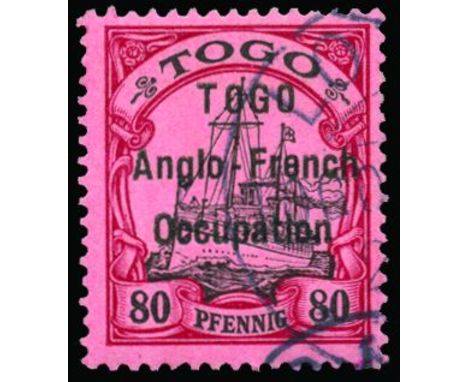 TOGO - 1914 (Oct) Narrow setting with lines 2mm apart, 80pf black and carmine/rose (SG H22) used by light cds's, fine and rar