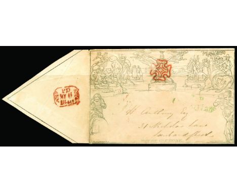 POSTAL HISTORY - MULREADYS - 1840 May 6, 1d Mulready envelope Forme 3, Stereo 159, addressed locally to London, with lovely r