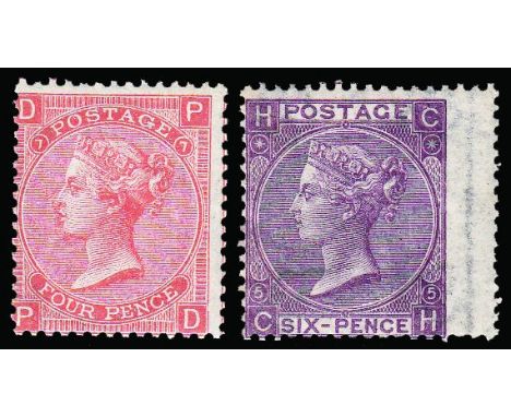 QUEEN VICTORIA - SURFACE PRINTED - 1865-67 watermark Garter/Emblems, 4d dull vermilion plate 7 and 6d lilac plate 5 (SG 93, 9