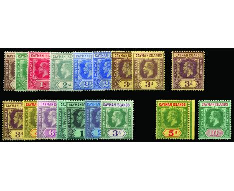 CAYMAN ISLANDS - 1912-20 ¼d to 10s (SG 40-52c) with a few additional shades, the ¼d with light overall gum toning, part to la