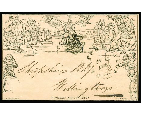 POSTAL HISTORY - MULREADYS - 1841 June 12, 1d Mulready letter sheet, (Forme 2, Stereo A23) from Newport to Wellington, with g