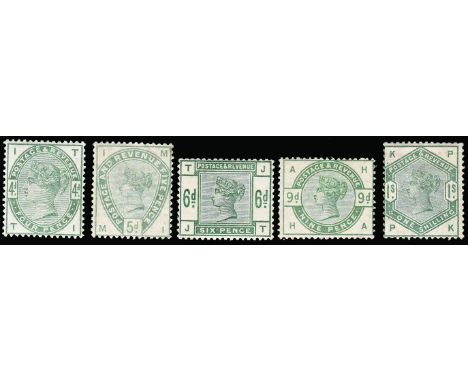 QUEEN VICTORIA - SURFACE PRINTED - 1883-84 ½d to 1s dull green (SG 187/96), 9d has Watermark sideways-inverted, 1½d, 9d and 1