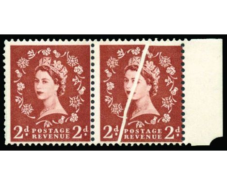 QEII ERRORS & VARIETIES - 1958-61 Graphite-lined issues, 2d light red-brown, horizontal pair from the right of the sheet vari