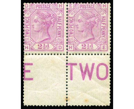 QUEEN VICTORIA - SURFACE PRINTED - 1873-80 Watermark Orb, 2½d rosy mauve (SG 141) plate 17, horizontal pair lettered HD-HE wi