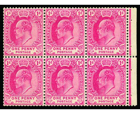 CAPE OF GOOD HOPE - 1902-04 1d carmine (SG 71), booklet pane of 6 with selvedge at right, light even gum toning, u/m