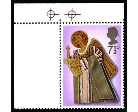 QEII ERRORS & VARIETIES - 1972 Christmas 7½p "Angel Playing Harp", error 'Ochre omitted' (SG 915a) upper left corner marginal