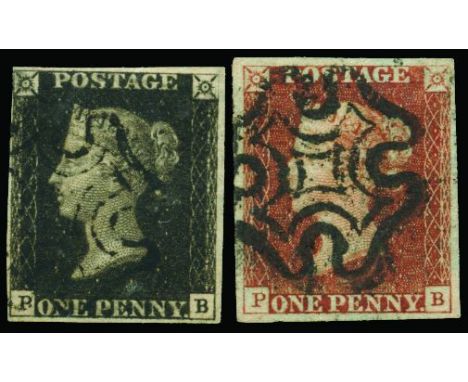 QUEEN VICTORIA - 1840 1d plate 8: PB with four close to large margins fine used with light strike of black Maltese Cross, als