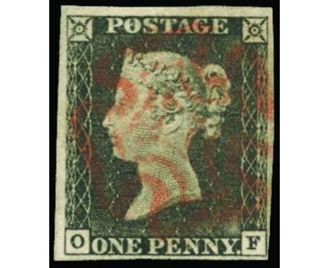 QUEEN VICTORIA - 1840 1d plate 1a: OF four close to large margins, fine used with light strike of red MC