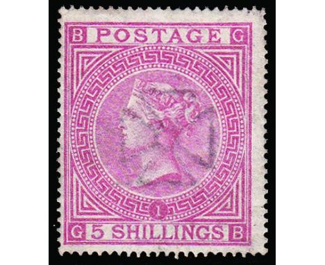 QUEEN VICTORIA - SURFACE PRINTED - 1867-83 Watermark Maltese cross, perf 15½x15, 5s rose plate 1 (SG 126), some light soiling