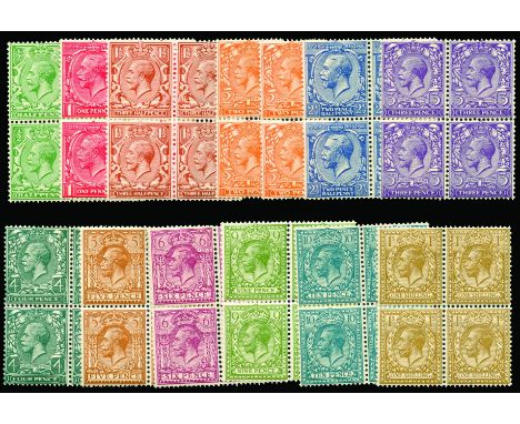 KING GEORGE V - 1924-26 ½d to 1s bistre-brown (SG 418/29) in blocks of 4, except 2d as two vertical pairs, some light gum cre