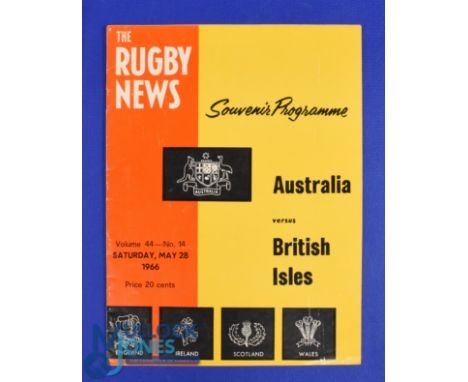 1966 British and I Lions v Australia 1st Test Rugby Programme: Sydney Rugby News issue, bold cover, in really good condition 