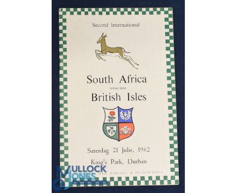 Scarce 1962 British &amp; Irish Lions Test Rugby Programme: Attractive compact 36pp official issue for the second test at Dur