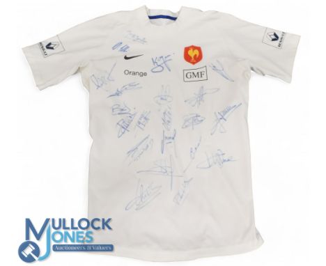 France mid-2000s Signed Large White Official Rugby Training Jersey: Lovely big item with red/gold FFR cockerel badge &amp; si