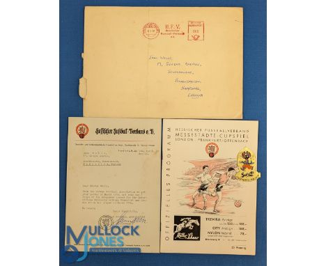 1957 Inter Cities Fairs Cup Frankfurt/Offenbach v London: official match programme 27 March 1957 accompanied by letter from H