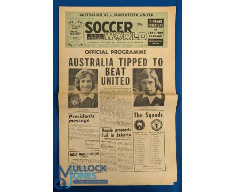 1975 Australia v Manchester Utd tour match official programme 8 page newspaper version green/white 20 June 1975; light fold, 