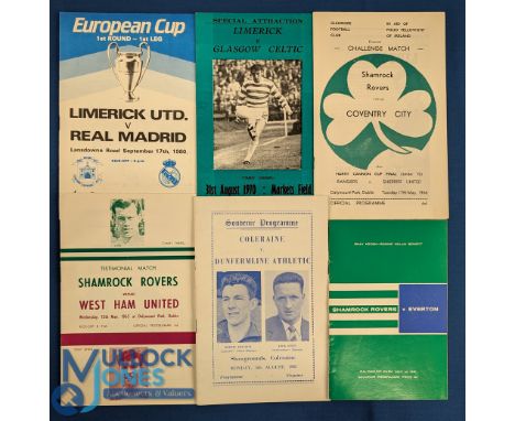Selection of Irish programmes to include 1961 Shamrock Rovers v Everton (benefit match), 1963 Coleraine v Dunfermline Athleti