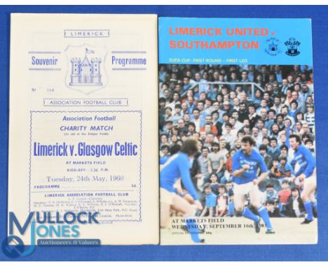 1960 Limerick v Glasgow Celtic Charity match programme 24 May 1960: 1981/82 Limerick Utd v Southampton UEFA Cup match program
