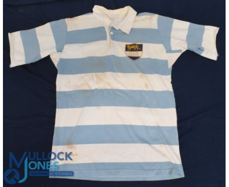 1990s Argentina Match worn Rugby Jersey: Classic sky and white hoops for the Punas, UAR crest, some match marks. Adidas make,