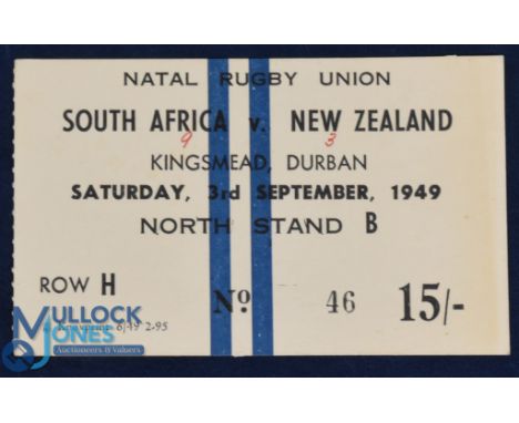 1949 NZ All Blacks Rugby Tour to S Africa 2nd Test Match Ticket: Large buff &amp; yellow grandstand ticket (a 'guinea'!) with