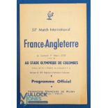 Scarce 1958 France v England Rugby Programme: 4pp foldover from Colombes, top edge only a tad