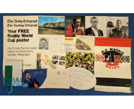 Rugby Pot-Pourri (Qty): Green silk lapel ribbon with 'Bok, 1970 Rugby, NZ in SA, 5" x 1.5"; FDC, Japan 1953; Cards: Irish Rug