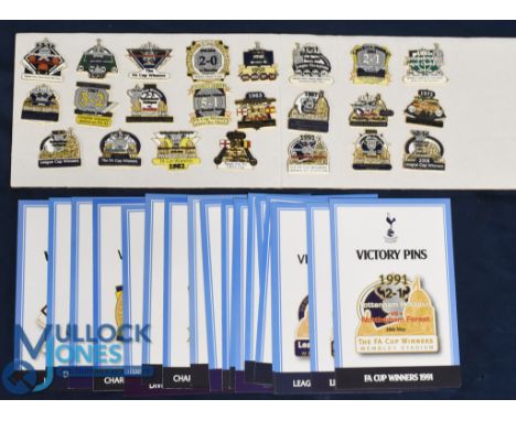 23x Tottenham Hotspurs Football Danbury Mint Victory Metal Enamel Pin Badges, with 23 victory cards