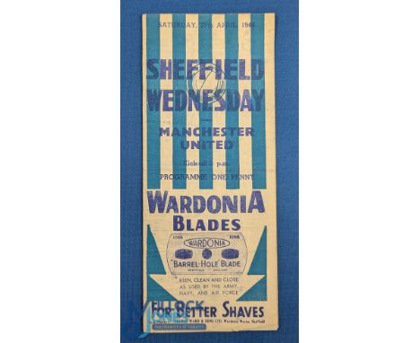 1945/46 Sheffield Wednesday v Manchester Utd programme fold out type 27 April 1946; fair, no writing. (1)