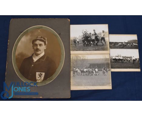 1900s Vintage Welsh Interest Rugby Photographs (4): V large mounted photo portrait in centre oval of Harry Morgan, Llanelli &