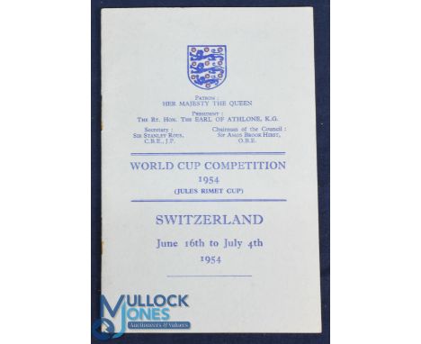 1954 World Cup in Switzerland England team itinerary consisting of 14 pages with players listed: Gil Merrick, Ted Burgin (goa