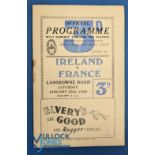 1949 Ireland v France Rugby Programme: Ireland Champions and won Triple Crown. Staple rust to mid-