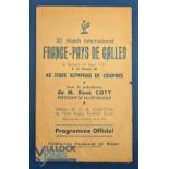 Scarce 1955 France v Wales Rugby Programme: A tad browned and with slight edge 'nibbles', but good