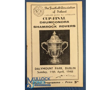 1948 FA of Ireland Cup Final Drumcondra v Shamrock Rovers football programme 11 Apr, Dalymount Park, Dublin, creasing apparen