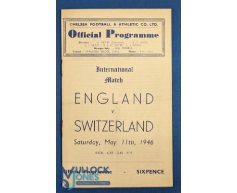 1946 England v Switzerland international programme at Chelsea 11 May 1946, 8 pages; good. (1)