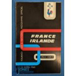 1962 France v Ireland Rugby Programme: First magazine stye French issue for an Irish visit. G/VG