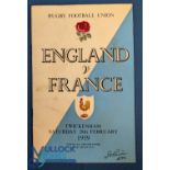 1959 England France Rugby Programme: Traditional Twickenham issue. G/VG