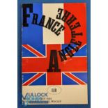 1968 France v England Rugby Programme: Desirable detailed example from Paris. G/VG