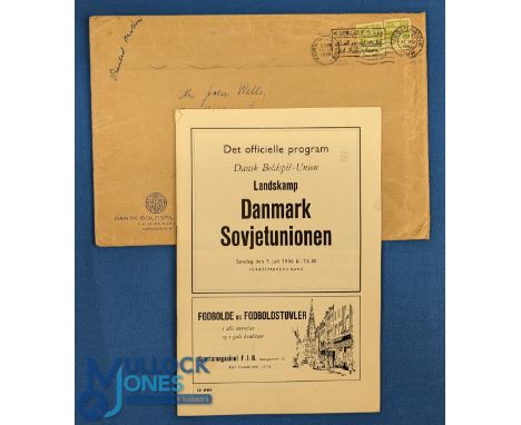 1956 Denmark v Soviet Union match programme 1st July 1956 in Copenhagen, has accompanying envelope stamped and franked issued