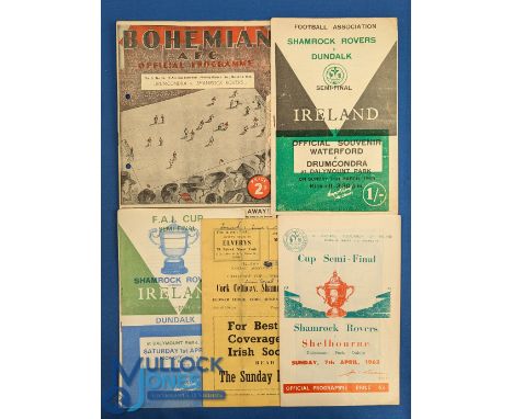 Selection of FA of Ireland Cup semi/finals 1963 Shamrock Rovers v Shelbourne, 1965 Cork Celtic v Shamrock Rovers (writing on 