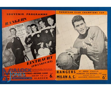 1957/58 Rangers v AC Milan European Cup match programme 27 November 1957 at Ibrox; 1959/60 Rangers v Eintracht Frankfurt Euro