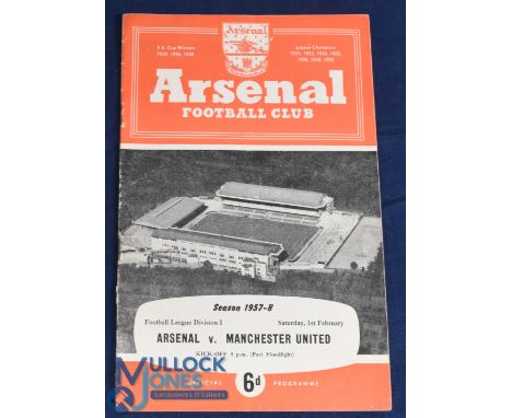 1957/58 Arsenal v Manchester Utd Div. 1 match programme 1st February 1958, score 4-5 to team page, o/wise fair/good. (1)