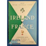 1955 Ireland v France Rugby Programme: Half page neatly cut out from the 1955, now magazine-style,