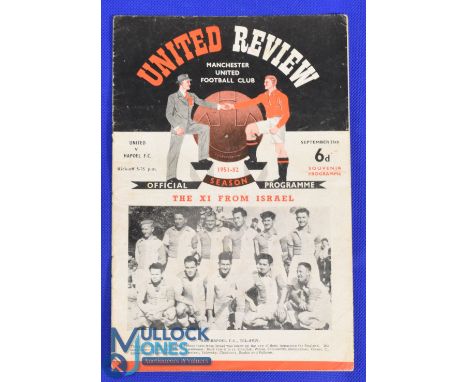 1951/52 Manchester United v Hapoel Tel-Aviv friendly football programme 16th September 1951, fair overall condition