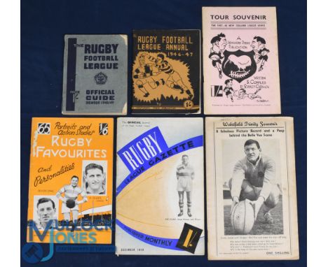 Rugby League Literature (6): RF League Annual (1st), 1946-7; RF Lge Official Guide, 1948-9; NZ Tour Souvenir, 1947-8, foxed; 