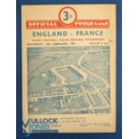 1951 England v France Rugby Programme: Last of the old-style 4pp card English issues. G/VG