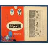 1961 & 63 France v Wales Rugby Programmes (2): The first of the magazine style F v W issues, the