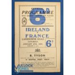 1951 Ireland v France Rugby Programme: Ireland won the title that season, and this game 9-8. G/VG