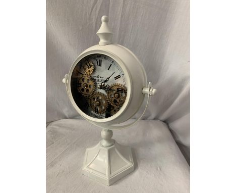 A CHAMPS ELYSEES DESIGN MANTEL CLOCK WITH VISABLE MOVEMENT H: 39CM 
