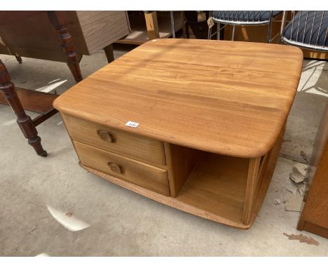 AN ERCOL 'PANDORA'S BOX' COFFEE TABLE, 31.5" SQUARE WITH TWO DRAWERS 